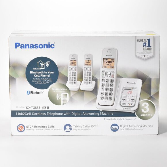 Panasonic Link2Cell Cordless Phone With Digital Answering Machine & 3 Handsets - Picture 1 of 7